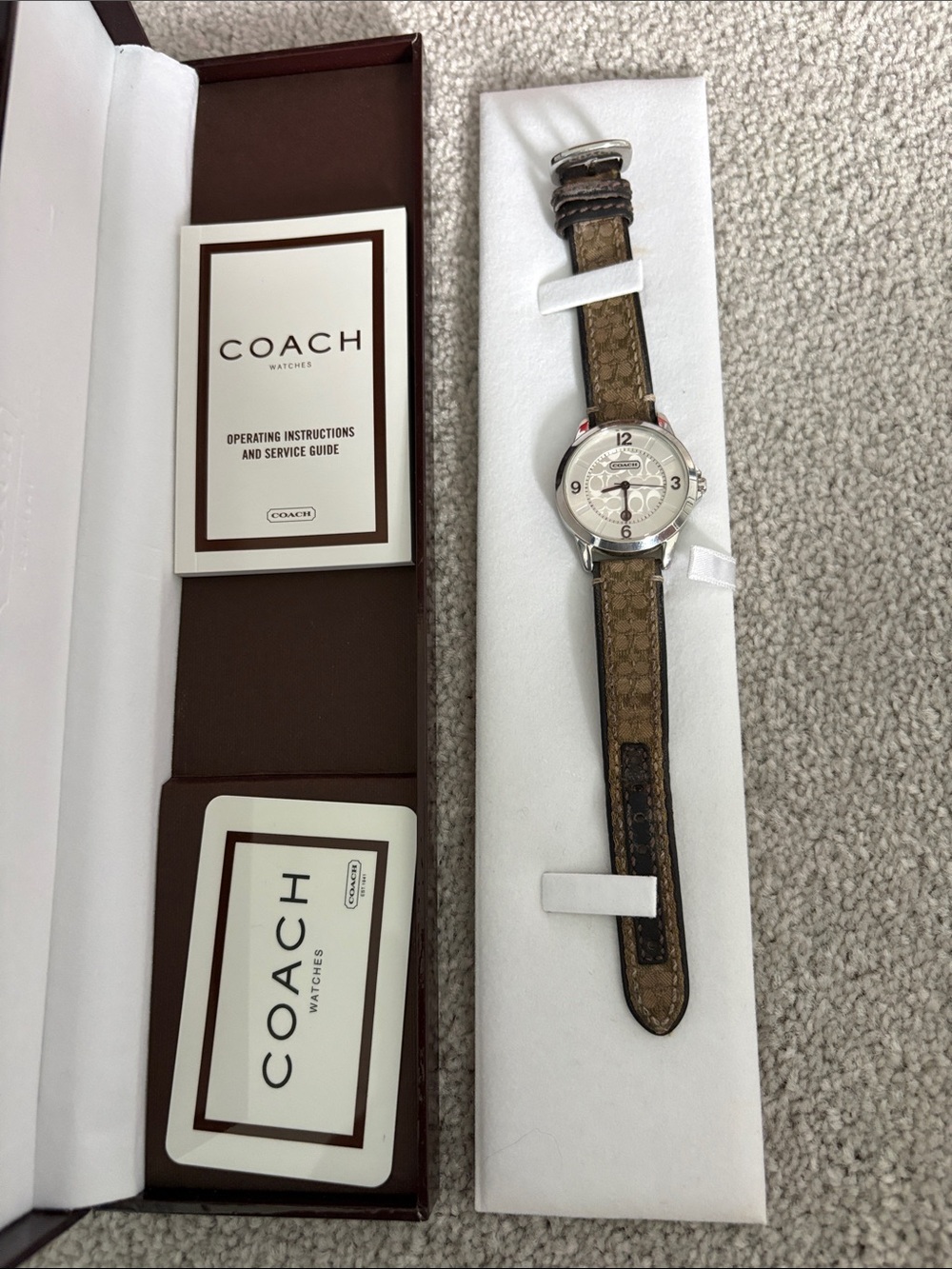 Coach Ladies Brown Signature Canvas Strap Watch with Silver Dial